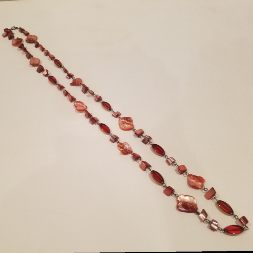 Burgundy stone pinkish-peach necklace